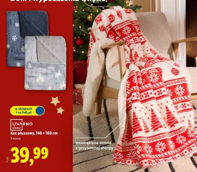 Koc pluszowy 140 x 180 cm promocja w Lidl