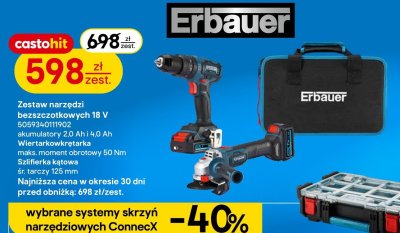 Zestaw narzędzi bezszczotkowych Erbauer 18V promocja w Castorama