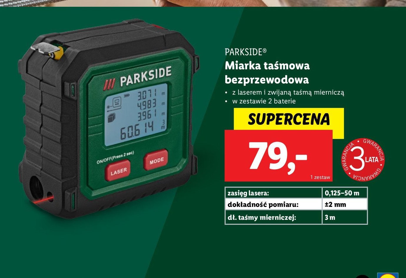 Miarka taśmowa bezprzewodowa Parkside promocja w Lidl