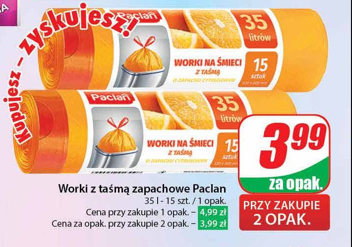 Worki na śmieci 35 l pomarańczowe Paclan promocja