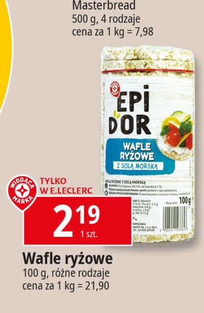 Wafle ryżowe z solą morską Wiodąca marka epi d'or promocja