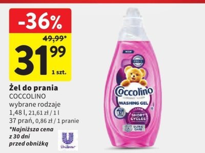 Żel do prania COCCOLINO wybrane rodzaje 1,48 l 37 prań promocja w Intermarche