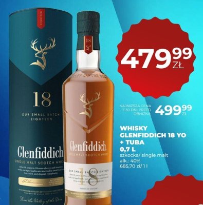 Whisky Glenfiddich 18 YO + tuba 0,7 L promocja w Duży Ben