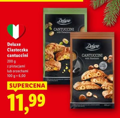 Ciasteczka cantuccini z pistacjami lub orzechami Deluxe promocja w Lidl