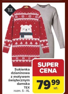 Sukienka dzianinowa z motywem świątecznym damska TEX promocja w Carrefour