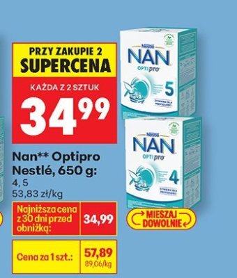 Mleko Nan Optipro Nestlé 4, 5, 650 g promocja w Biedronka