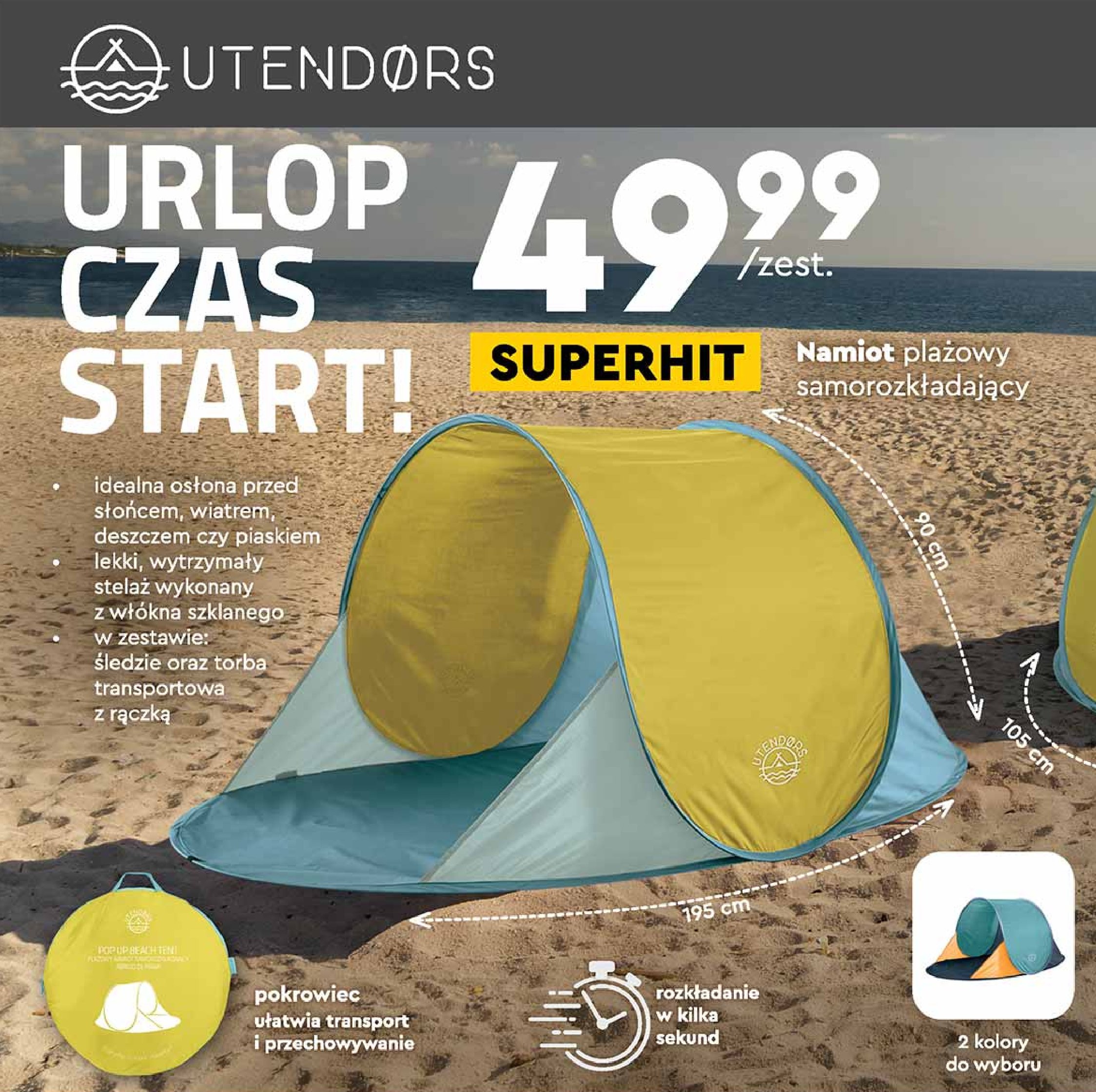 Namiot plażowy samorozkładający 195 x 90 cm Utendors promocje