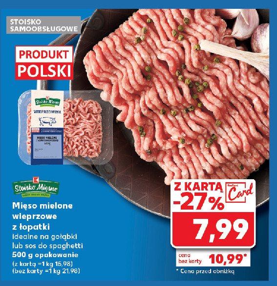 Mięso mielone wieprzowe z łopatki qafp Stoisko mięsne promocja w Kaufland