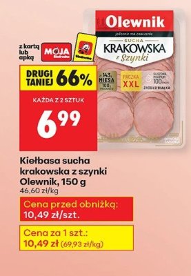 Kiełbasa sucha krakowska z szynki Olewnik 150g promocja w Biedronka