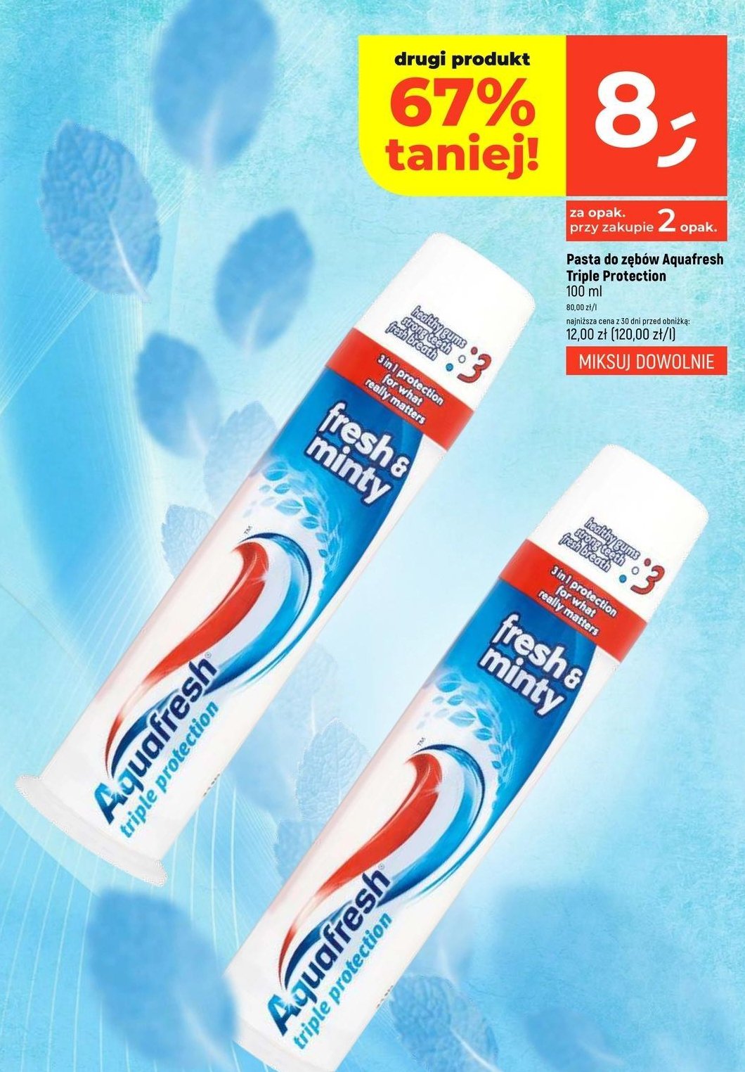 Pasta do zębów fresh & minty Aquafresh triple protection promocja w Dealz