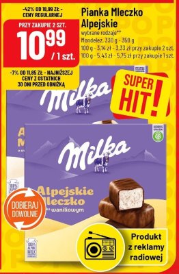 Pianka Mleczko Alpejskie Mondelez wybrane rodzaje promocja w POLOmarket