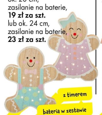 Figurka dekoracyjna LED – piernikowy ludzik ok. 20 cm zasilanie na baterie lub ok. 24 cm zasilanie na baterie promocja w Tedi