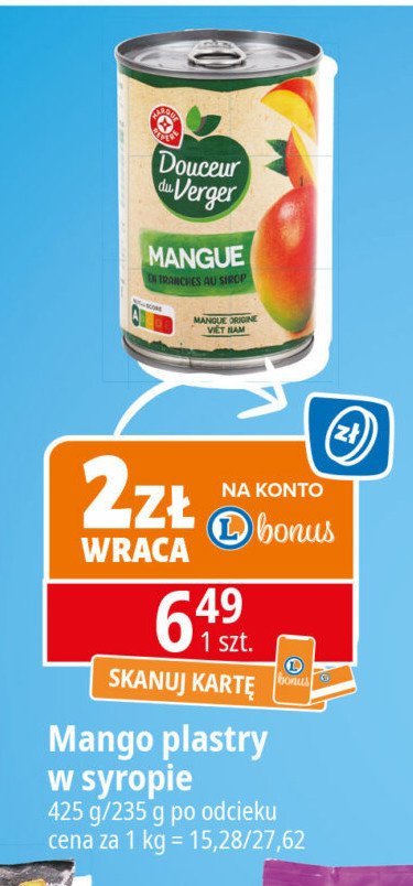 Mango plastry w syropie Wiodąca marka douceur du verger promocja