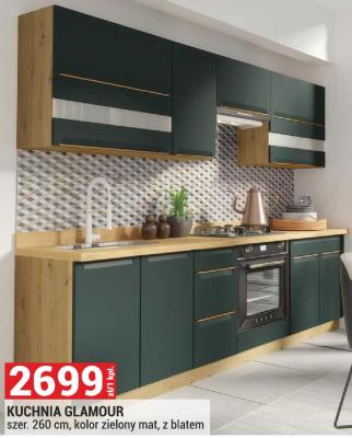 Kuchnia GLAMOUR szer. 260 cm, kolor zielony mat, z blatem promocja w Merkury Market