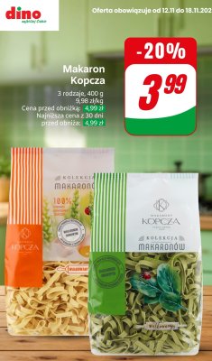 Makaron Kopcza 3 rodzaje promocja w Dino