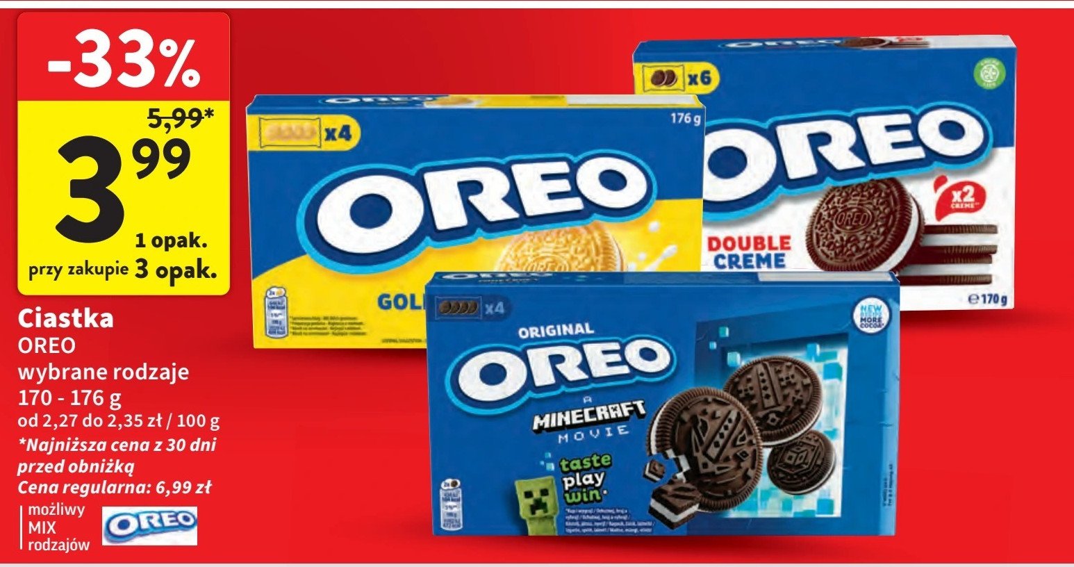 Ciastka original minecraft movie Oreo promocja w Intermarche