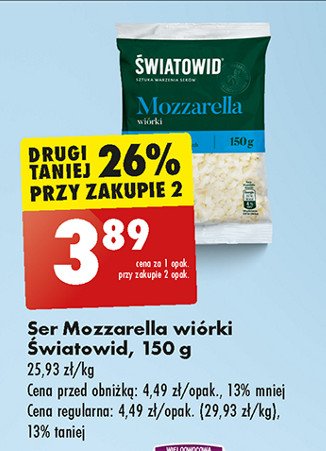 Ser mozzarella wiórki Światowid promocja w Biedronka