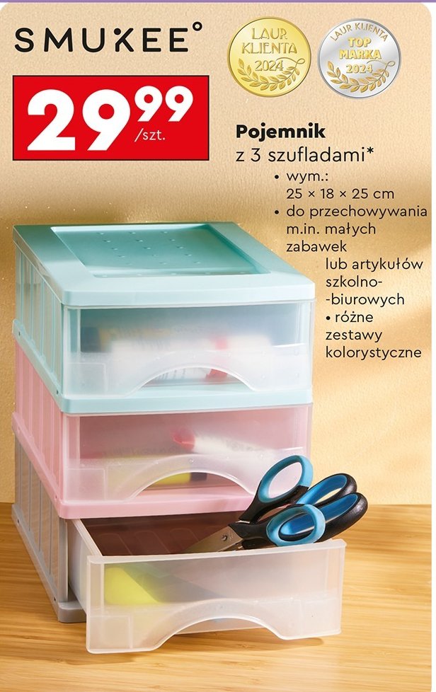 Pojemnik z 3 szufladkami Smukee promocja w Biedronka