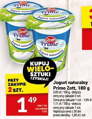 Jogurt naturalny Primo Zott, 180 g promocja w Twój Market