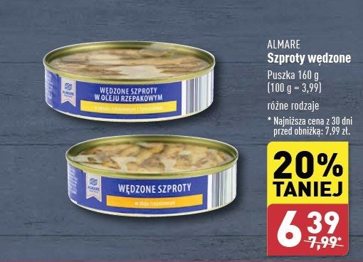 Szproty wędzone w oleju słonecznikowym Almare seafood promocja