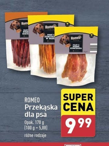 Przekąska dla psa paski z piersi kurczaka Romeo (karma) promocja w Aldi