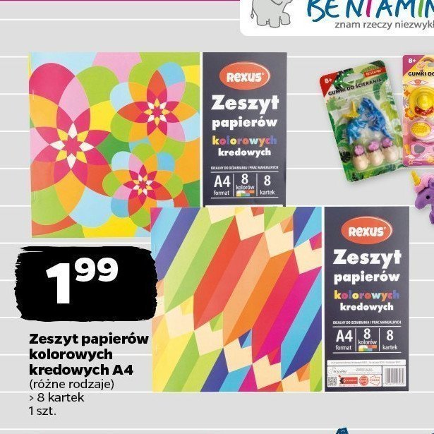 Zeszyt papierów kolorowych a4 8 kartek Rexus promocja