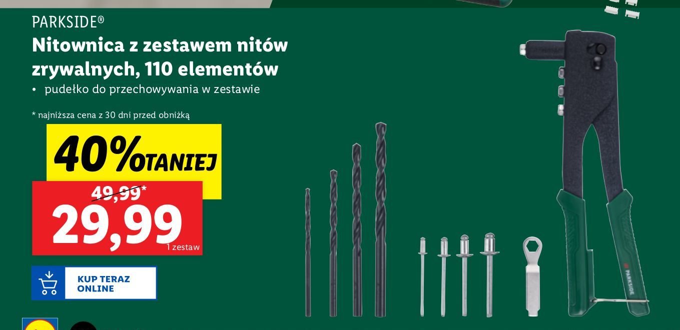 Nitkownica z zestawem nitów zrywalnych Parkside promocja w Lidl