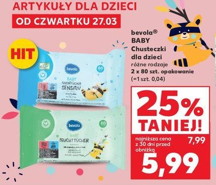 Chusteczki nawilżające dla dzieci sensitive Bevola baby promocja