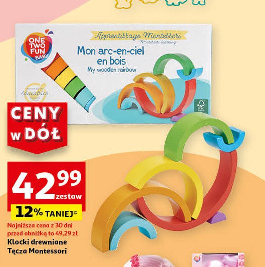 Klocki drewniane tęcza montessori One two fun promocja