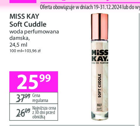 Woda perfumowana Miss kay soft cuddle promocja