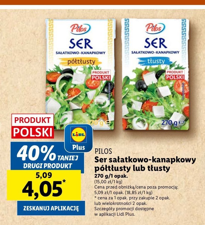 Ser sałatkowo-kanapkowy półtłusty Pilos promocja