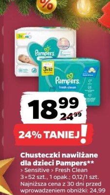 Chusteczki nawilżane dla dzieci Sensitive Pampers promocja w Netto
