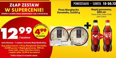 Zestaw: Pizza Margherita Donatello, 2x200 g + napój gazowany Coca-Cola / Coca-Cola Zero Cukru promocja w Biedronka