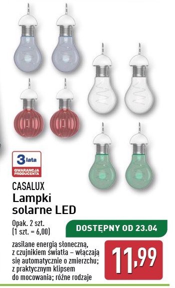 Lampki solarne żarówki Casalux promocja w Aldi