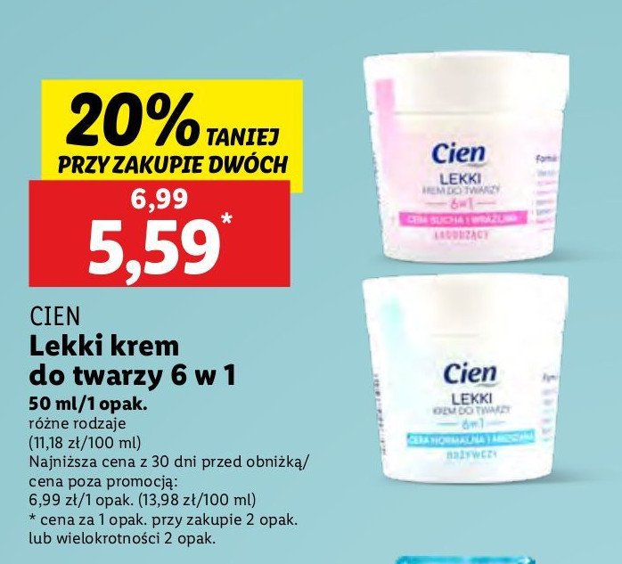 Krem do twarzy lekki odżywczy Cien promocja