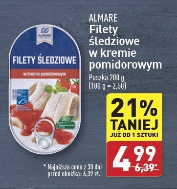 Filety śledziowe w kremie pomidorowym Almare promocja w Aldi