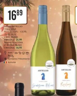 Wino Artellio 3 rodzaje 0,75 L 12% - 13,5% promocja w Dino