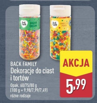 Dekoracje do ciast i tortów BACK FAMILY promocja w Aldi