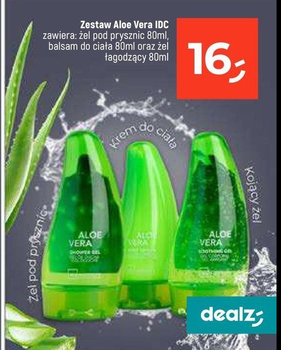 Zestaw aloe vera idc: żel pod prysznic 80 ml + baslam do ciała 80 ml + żel łagodzący 80 ml promocja w Dealz