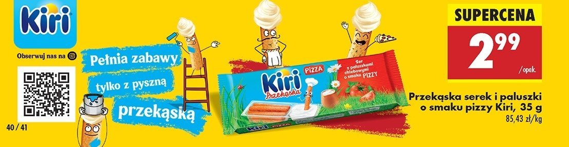 Przekąska: serek+paluszki pizza Kiri promocja