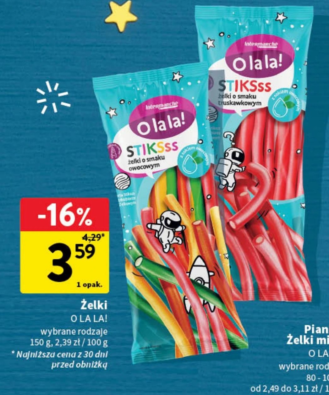 Żelki stiksss truskawkowe Intermarche o la la! promocja w Intermarche