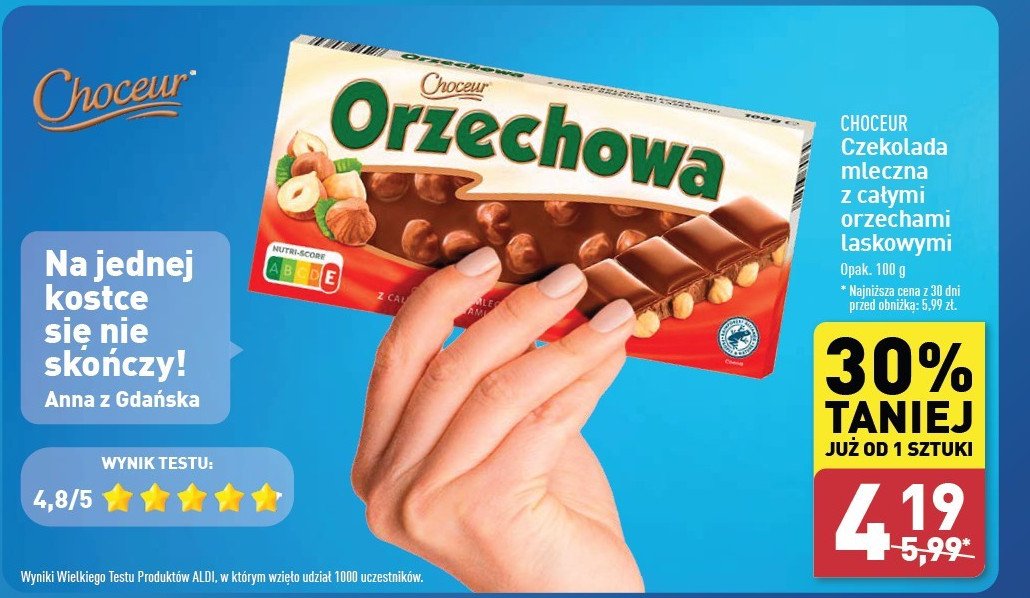 Czekolada z orzechami laskowymi Choceur promocja w Aldi