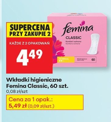 Wkładki higieniczne Femina Classic, 60 szt. promocja w Biedronka