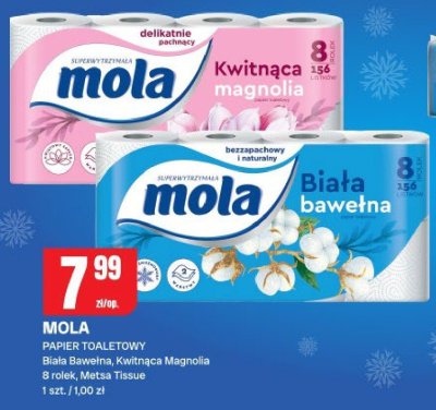 Papier toaletowy Mola Biała Bawełna, Kwitnąca Magnolia 8 rolek Metsa Tissue promocja w Chorten