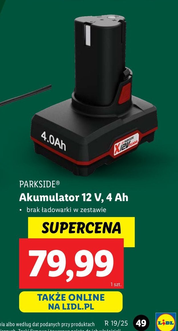 Akumulator litowo-jonowy 12v 4ah Parkside promocja
