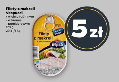 Filety z makreli z dodatkiem oleju i zimnym w kremie pomidorowym Vespucci promocja w Netto