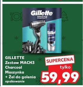 Zestaw w pudełku mach 3 charcoal: maszynka + 2 wkłady do maszynki + żel do golenia 200 ml Gillette zestaw promocja