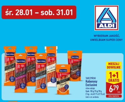 Kabanosy Exclusive TARCZYŃSKI różne rodzaje promocja w Aldi
