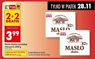 Masło Ekstra z polskiej mleczarni 200 g 2+2 gratis promocja w Biedronka