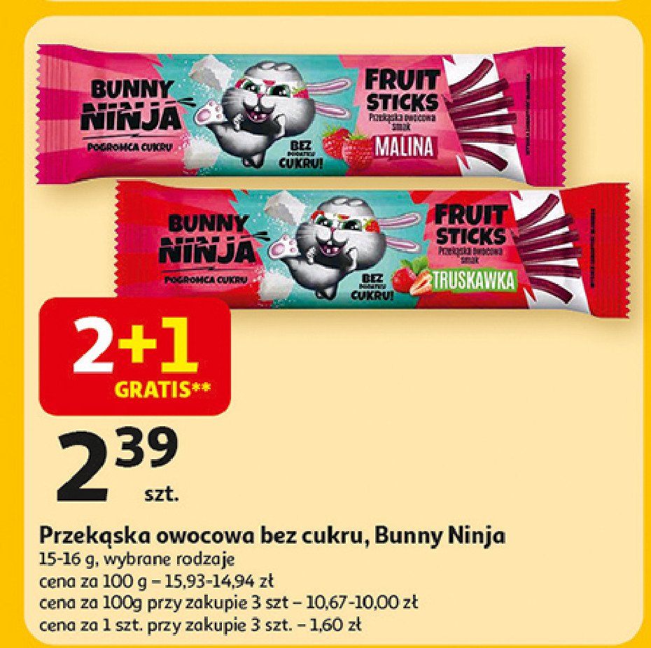 Przekąska owocowa malina Bunny ninja promocja w Auchan